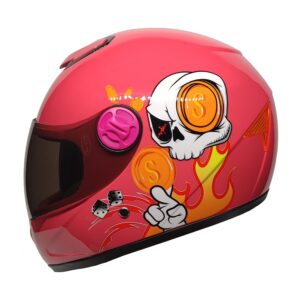 PRO HELMETS YA-201VR Full Face Çocuk Kask SKULL PINK